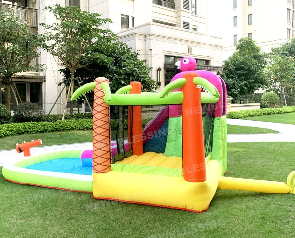Flamingo Trampoline Inflatable Oxford Castle Water Slide Bouncy Toddler Bounce House Kids Jumper Bounce House