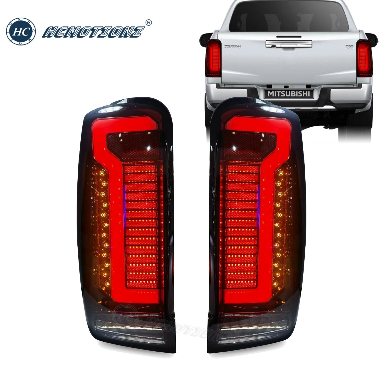 HCMOTIONZ Lighting System L200 Car Back Lamps Assembly DRL 2019-2023 LED Tail Lights for Mitsubishi Triton