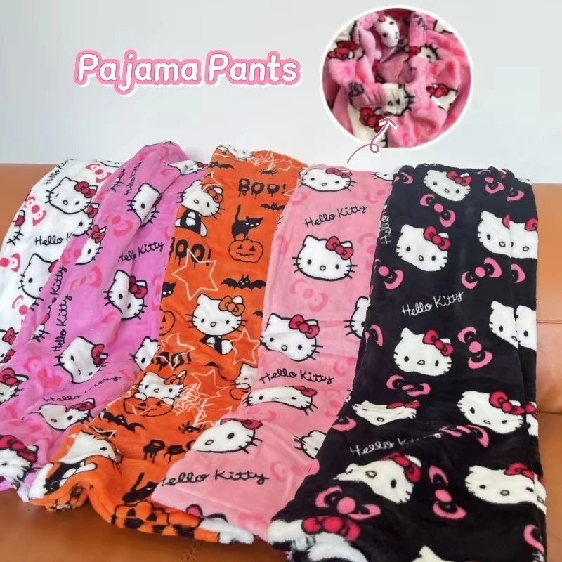 Y2K Hello Kitty pajamas anime women's pajamas Cartoon Fashion Home Sleepwear Trousers Leisure Home Clothing Winter Trouser