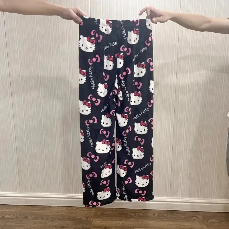 Y2K Hello Kitty pajamas anime women's pajamas Cartoon Fashion Home Sleepwear Trousers Leisure Home Clothing Winter Trouser