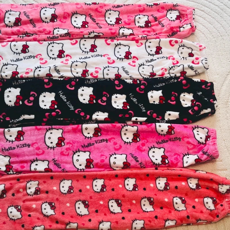Y2K Hello Kitty pajamas anime women's pajamas Cartoon Fashion Home Sleepwear Trousers Leisure Home Clothing Winter Trouser