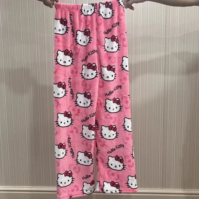 Y2K Hello Kitty pajamas anime women's pajamas Cartoon Fashion Home Sleepwear Trousers Leisure Home Clothing Winter Trouser