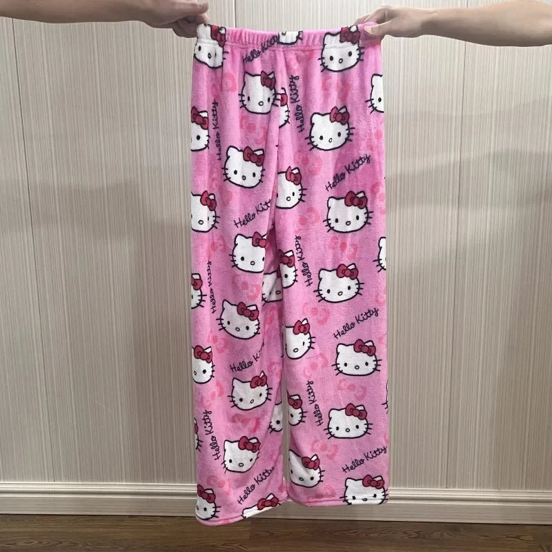 Y2K Hello Kitty pajamas anime women's pajamas Cartoon Fashion Home Sleepwear Trousers Leisure Home Clothing Winter Trouser