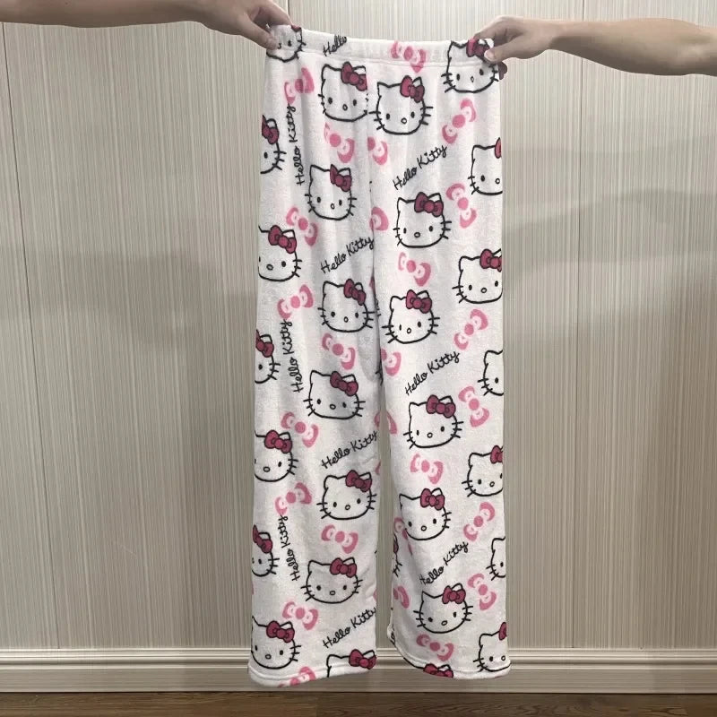 Y2K Hello Kitty pajamas anime women's pajamas Cartoon Fashion Home Sleepwear Trousers Leisure Home Clothing Winter Trouser