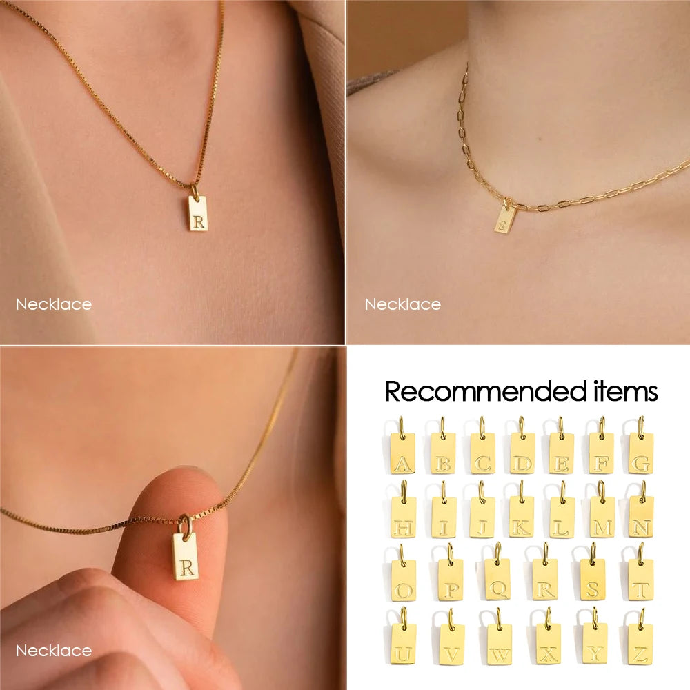 eManco Alphabet Charm Pendant for Necklaces Stainless Steel Jewelry DIY Engraved Lettering Accessories Women's Fashion Jewelry